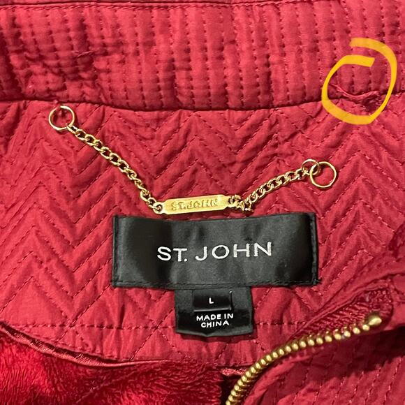 St. John Quilted Zip Front Jacket - Red - Large - Picture 5 of 13